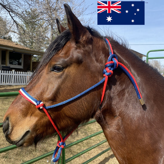 Australia Flag Colors - Navy Blue, White & Red Rope Halter for Horses | Original Handmade Design