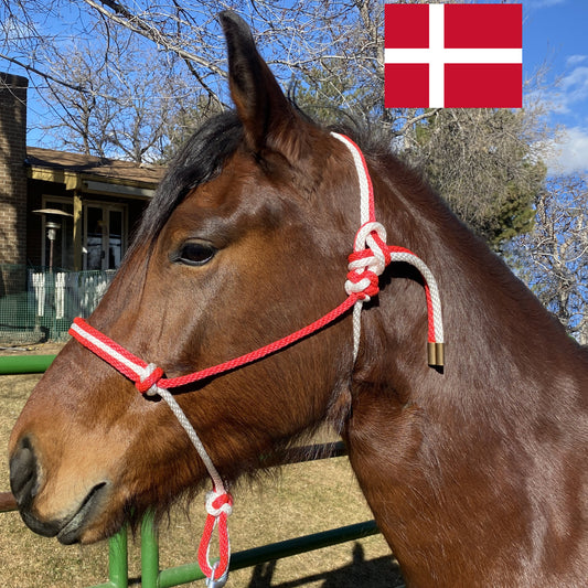 Denmark Flag Colors - Red & White Rope Halter for Horses | Original Handmade Design