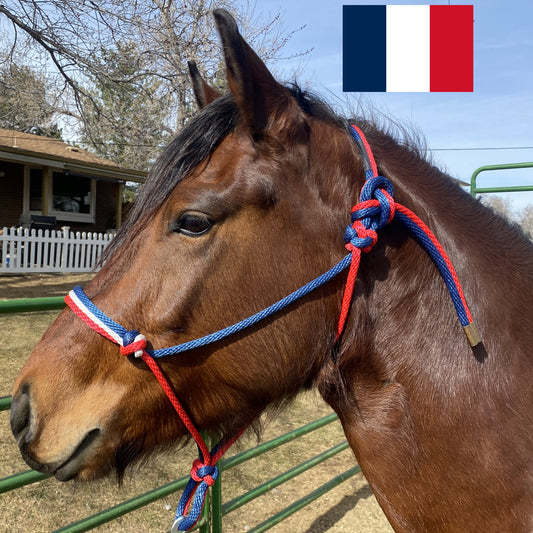 France Flag Colors - Navy Blue, White & Red Rope Halter for Horses | Original Handmade Design