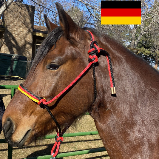 Germany Flag Colors - Black, Red & Yellow Rope Halter for Horses | Original Handmade Design