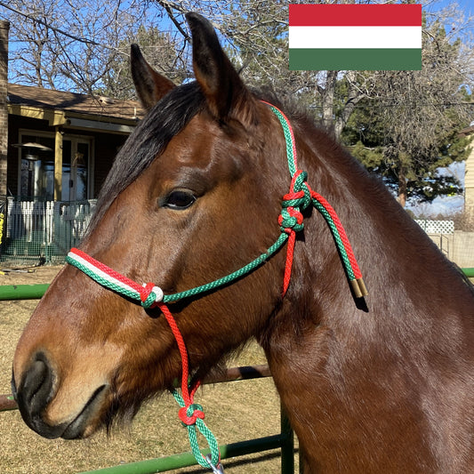 Hungary Flag Colors - Red, White & Green Rope Halter for Horses | Original Handmade Design