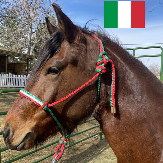 Italy Flag Colors - Green, White & Red Rope Halter for Horses | Original Handmade Design