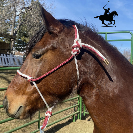 Polo and Equestrian Teams | Burgundy & White Rope Halter | Hand-Tied | Custom Colors