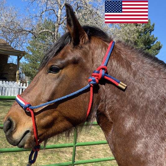 U.S. Flag Colors - Red, White & Navy Blue Rope Halter for Horses | Original Handmade Design