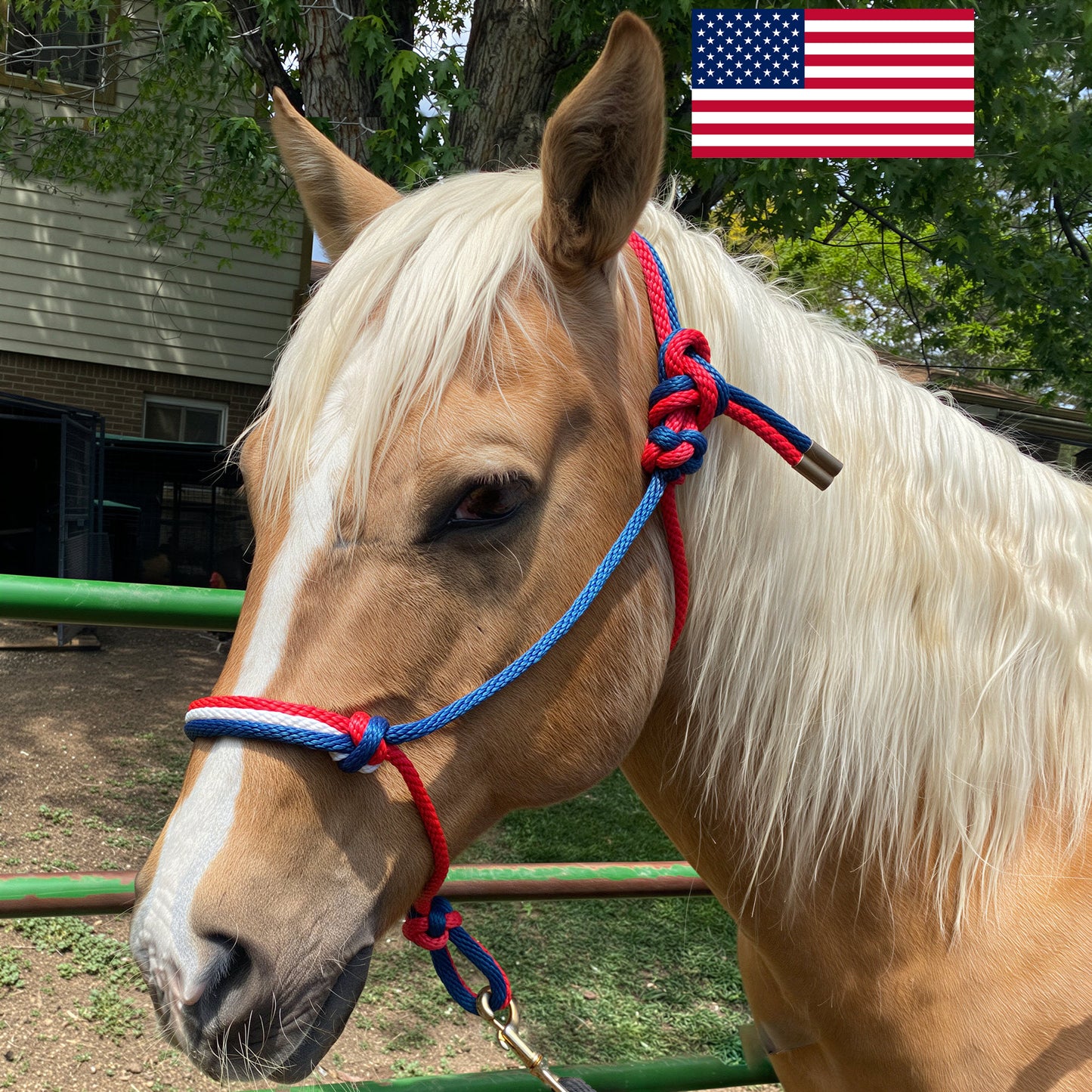 U.S. Flag Colors - Red, White & Navy Blue Rope Halter for Horses | Original Handmade Design