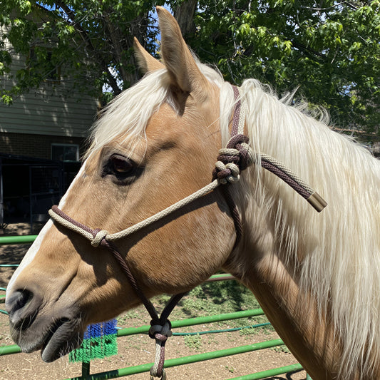 Western Classics | Brown & Light Tan Rope Halter for Horses | Two Band | Original Handmade Design